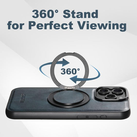 For iPhone 15 Plus Suteni G3 Oil Wax 360 Rotation Holder MagSafe Back Phone Case(Blue) by Suteni