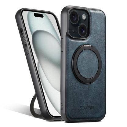 For iPhone 15 Suteni G3 Oil Wax 360 Rotation Holder MagSafe Back Phone Case(Blue) by Suteni