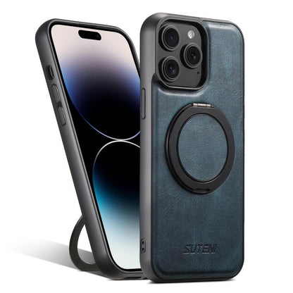 For iPhone 14 Pro Max Suteni G3 Oil Wax 360 Rotation Holder MagSafe Back Phone Case(Blue) by Suteni