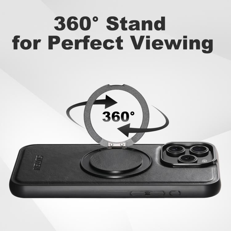 For iPhone 14 Pro Suteni G3 Oil Wax 360 Rotation Holder MagSafe Back Phone Case(Black) by Suteni