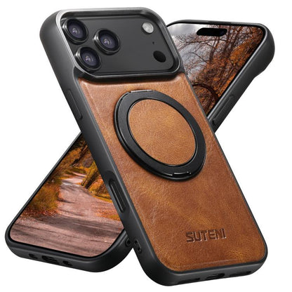 For iPhone 17 Pro Suteni G3 Oil Wax 360 Rotation Holder MagSafe Back Phone Case(Brown) by Suteni