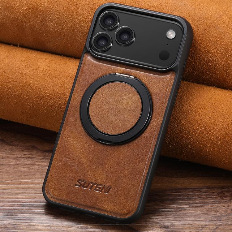 For iPhone 17 Pro Suteni G3 Oil Wax 360 Rotation Holder MagSafe Back Phone Case(Brown) by Suteni