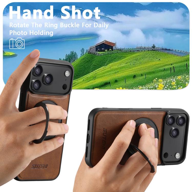 For iPhone 17 Pro Suteni G3 Oil Wax 360 Rotation Holder MagSafe Back Phone Case(Brown) by Suteni