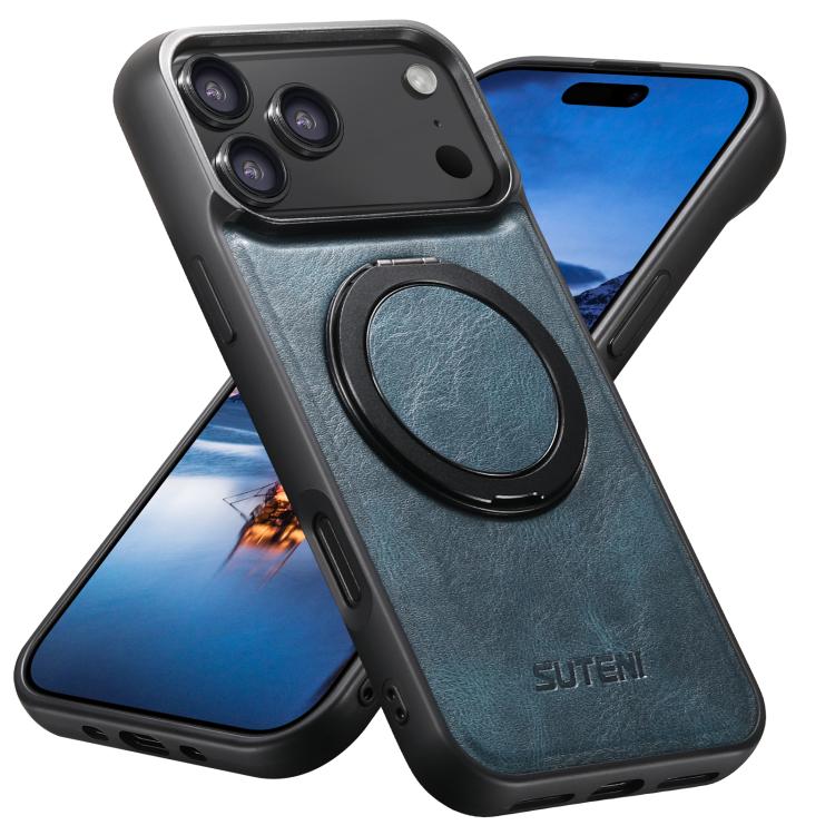 For iPhone 17 Pro Suteni G3 Oil Wax 360 Rotation Holder MagSafe Back Phone Case(Blue) by Suteni