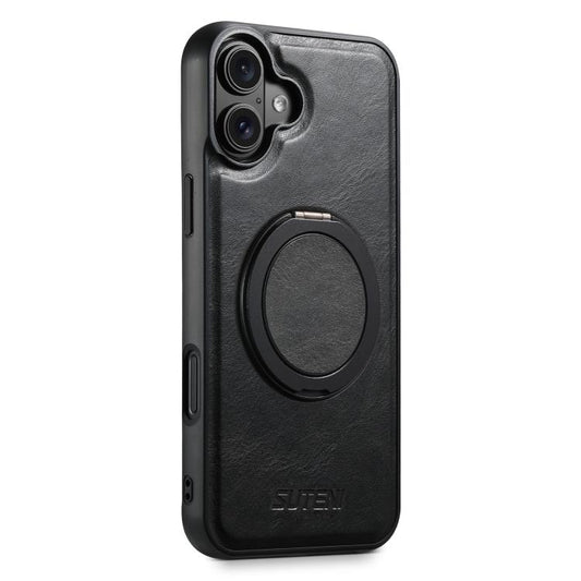 For iPhone 17 Suteni G3 Oil Wax 360 Rotation Holder MagSafe Back Phone Case(Black) by Suteni