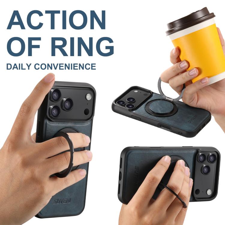 For iPhone 17 Suteni G3 Oil Wax 360 Rotation Holder MagSafe Back Phone Case(Blue) by Suteni