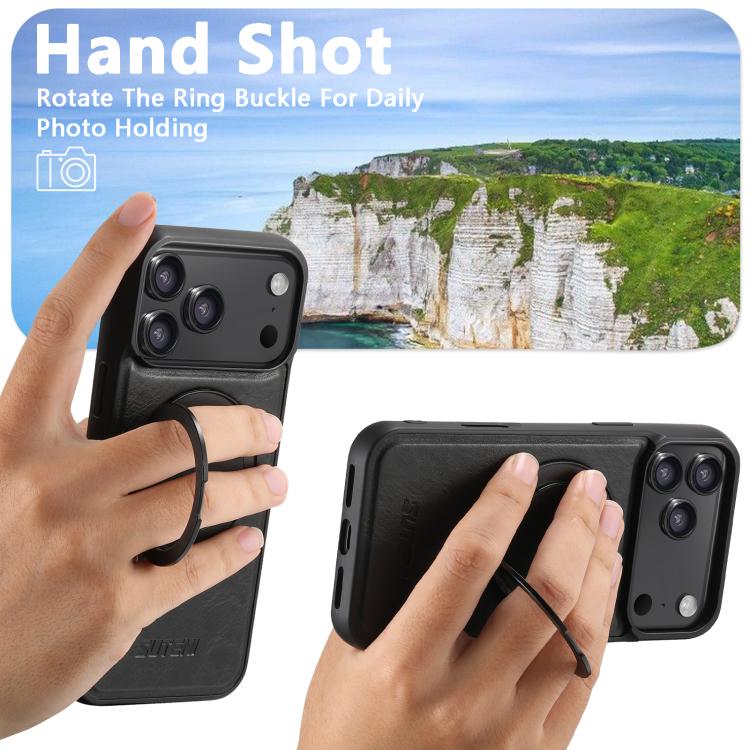 For iPhone Air Suteni G3 Oil Wax 360 Rotation Holder MagSafe Back Phone Case(Black) by Suteni