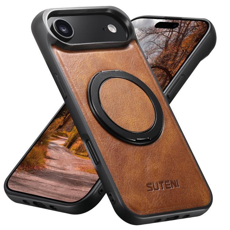 For iPhone Air Suteni G3 Oil Wax 360 Rotation Holder MagSafe Back Phone Case(Brown) by Suteni