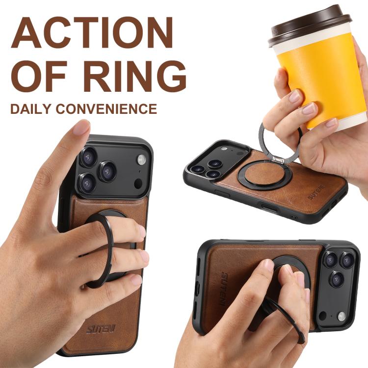 For iPhone Air Suteni G3 Oil Wax 360 Rotation Holder MagSafe Back Phone Case(Brown) by Suteni