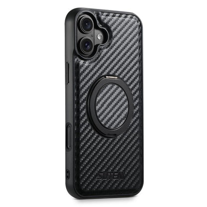 For iPhone 16 Plus Suteni G3 Carbon Fiber Leather 360 Rotation Holder MagSafe Phone Case(Black) by Suteni