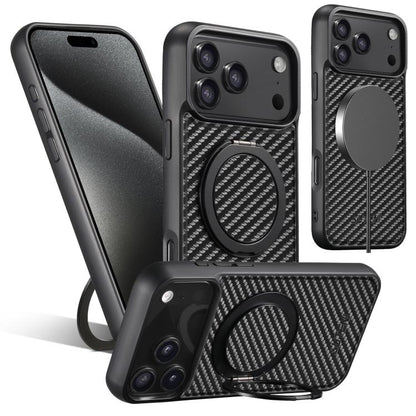 For iPhone 17 Pro Max Suteni G3 Carbon Fiber Leather 360 Rotation Holder MagSafe Phone Case(Black) by Suteni