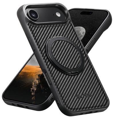 For iPhone Air Suteni G3 Carbon Fiber Leather 360 Rotation Holder MagSafe Phone Case(Black) by Suteni