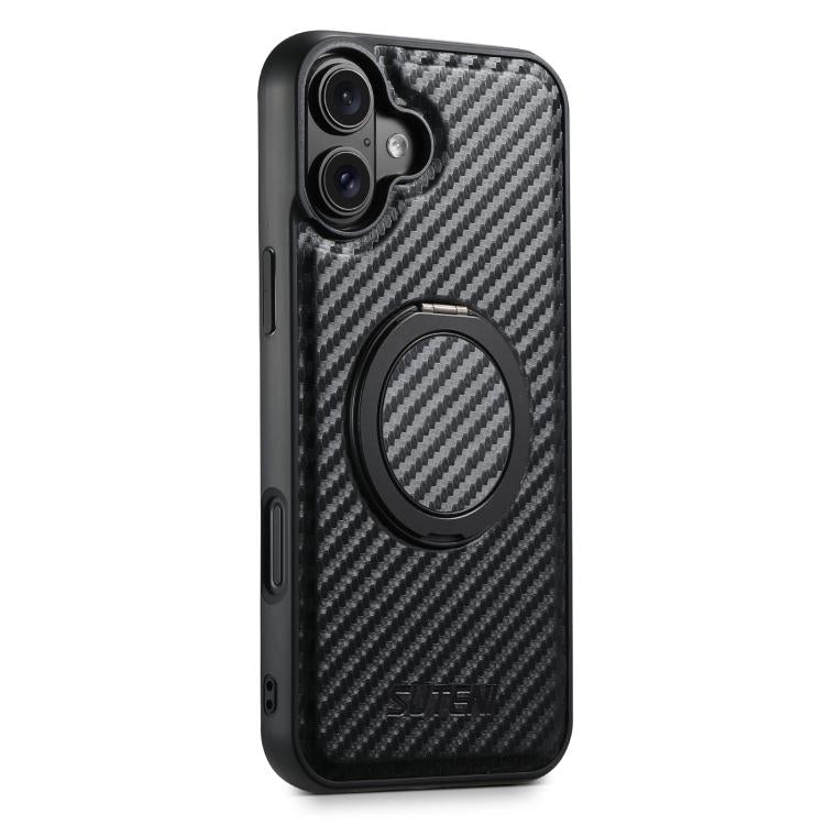 For iPhone 17 Suteni G3 Carbon Fiber Leather 360 Rotation Holder MagSafe Phone Case(Black) by Suteni