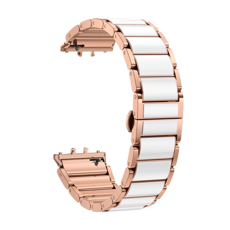 For Samsung Galaxy Fit 3 Butterfly Buckle Ceramic White Metal Watch Band(Rose Gold) by bashfashion