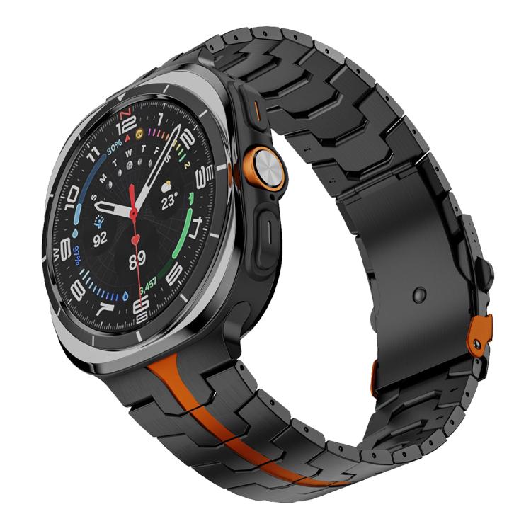 For Samsung Galaxy Watch Ultra 47mm / Ultra 2025 Titanium Alloy Safety Buckle Metal Watch Band(Black Orange) by bashfashion