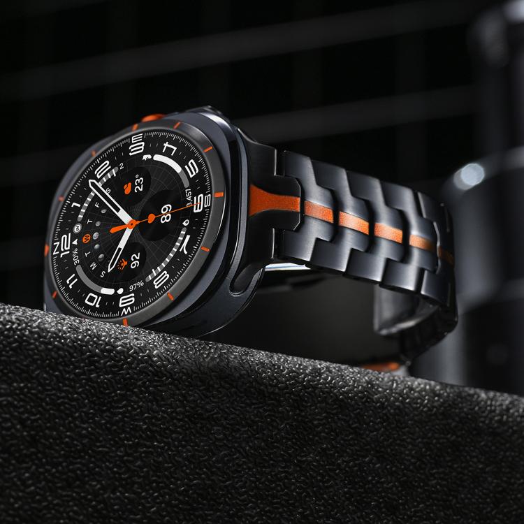 For Samsung Galaxy Watch Ultra 47mm / Ultra 2025 Titanium Alloy Safety Buckle Metal Watch Band(Black Orange) by bashfashion