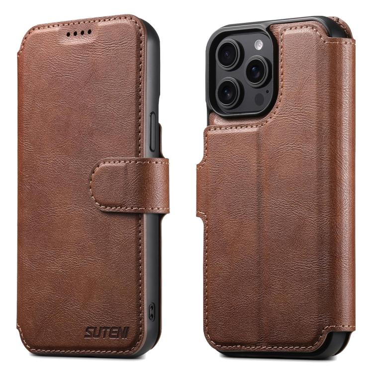 For iPhone 15 Pro Max Suteni Q05 2-in-1 Multi-function Detachable Wallet MagSafe Phone Case(Brown) by Suteni