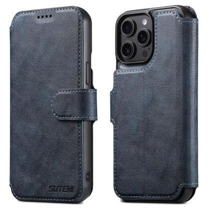 For iPhone 15 Pro Suteni Q05 2-in-1 Multi-function Detachable Wallet MagSafe Phone Case(Blue) by Suteni
