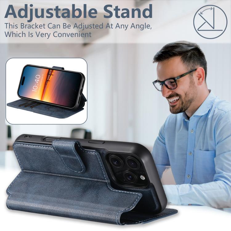 For iPhone 15 Pro Suteni Q05 2-in-1 Multi-function Detachable Wallet MagSafe Phone Case(Blue) by Suteni