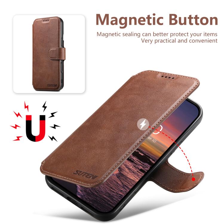 For iPhone 15 Plus Suteni Q05 2-in-1 Multi-function Detachable Wallet MagSafe Phone Case(Brown) by Suteni