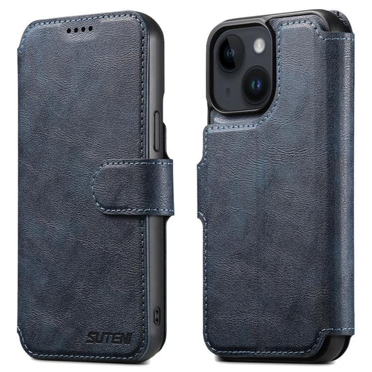 For iPhone 14 Plus Suteni Q05 2-in-1 Multi-function Detachable Wallet MagSafe Phone Case(Blue) by Suteni