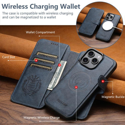 For iPhone 14 Suteni Q05 2-in-1 Multi-function Detachable Wallet MagSafe Phone Case(Blue) by Suteni