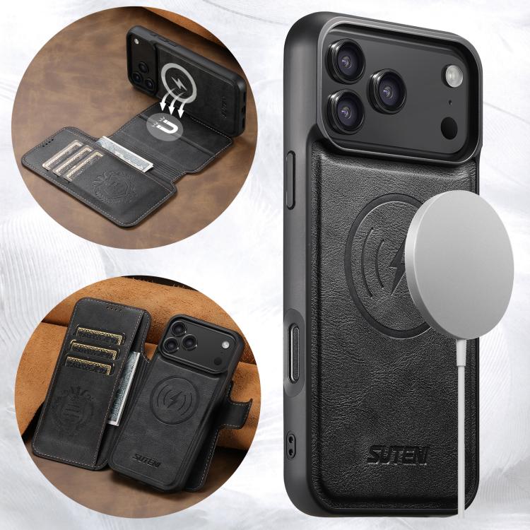 For iPhone 17 Pro Max Suteni Q05 2-in-1 Multi-function Detachable Wallet MagSafe Phone Case(Black) by Suteni
