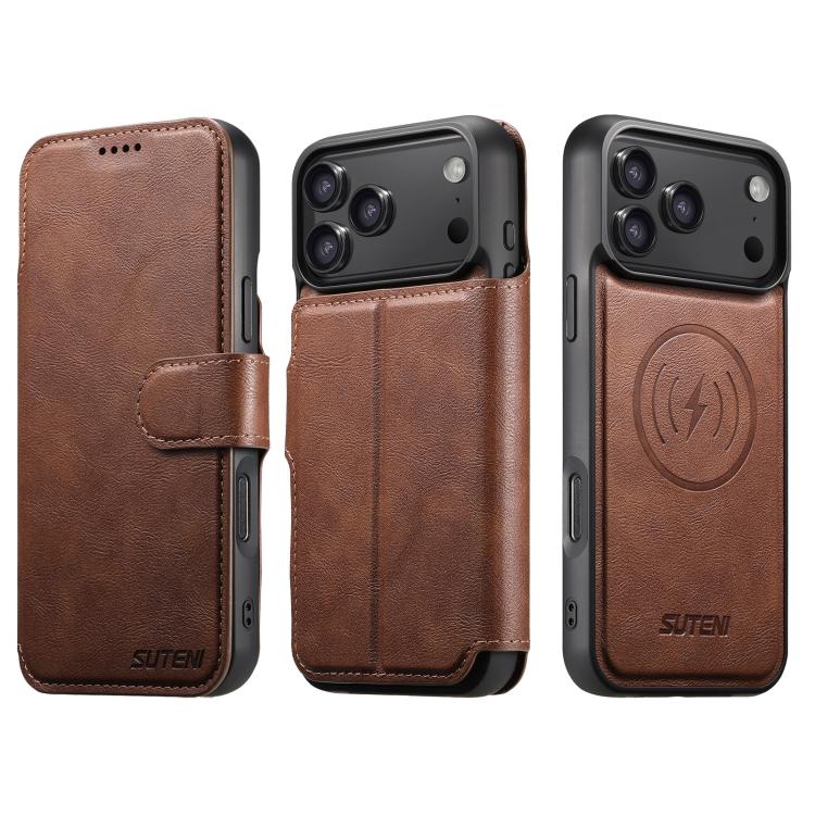 For iPhone 17 Pro Max Suteni Q05 2-in-1 Multi-function Detachable Wallet MagSafe Phone Case(Brown) by Suteni