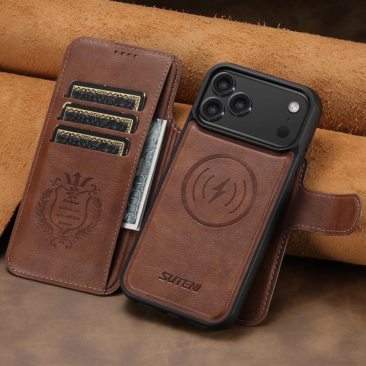 For iPhone 17 Pro Max Suteni Q05 2-in-1 Multi-function Detachable Wallet MagSafe Phone Case(Brown) by Suteni