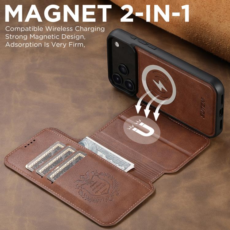 For iPhone 17 Pro Max Suteni Q05 2-in-1 Multi-function Detachable Wallet MagSafe Phone Case(Brown) by Suteni