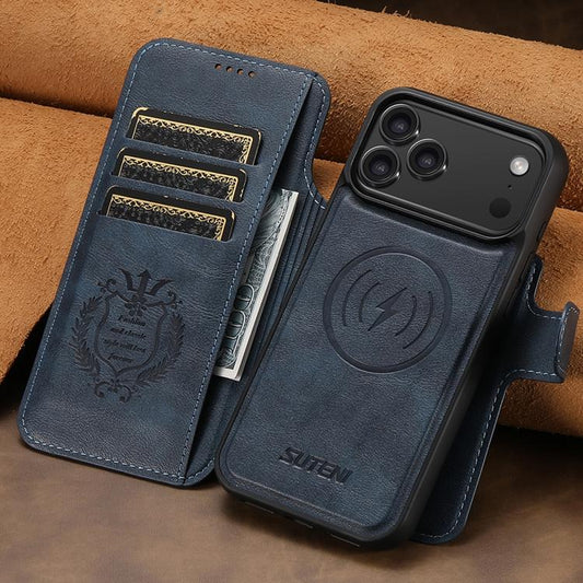 For iPhone 17 Pro Max Suteni Q05 2-in-1 Multi-function Detachable Wallet MagSafe Phone Case(Blue) by Suteni