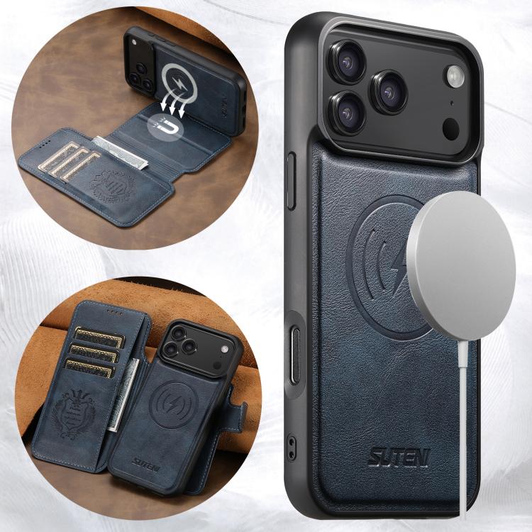 For iPhone 17 Pro Max Suteni Q05 2-in-1 Multi-function Detachable Wallet MagSafe Phone Case(Blue) by Suteni