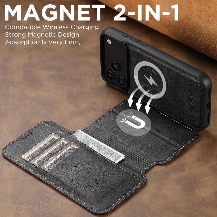 For iPhone 17 Pro Suteni Q05 2-in-1 Multi-function Detachable Wallet MagSafe Phone Case(Black) by Suteni