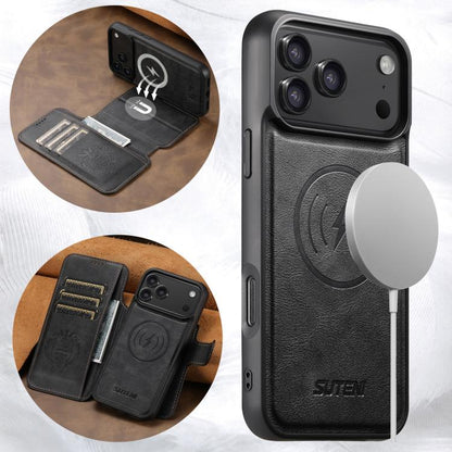 For iPhone 17 Pro Suteni Q05 2-in-1 Multi-function Detachable Wallet MagSafe Phone Case(Black) by Suteni