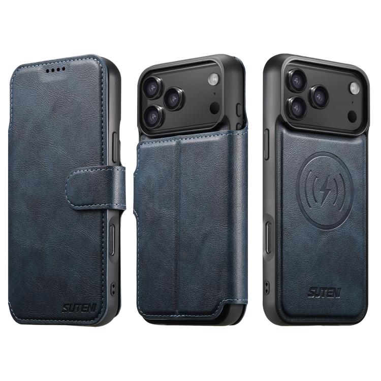 For iPhone 17 Pro Suteni Q05 2-in-1 Multi-function Detachable Wallet MagSafe Phone Case(Blue) by Suteni