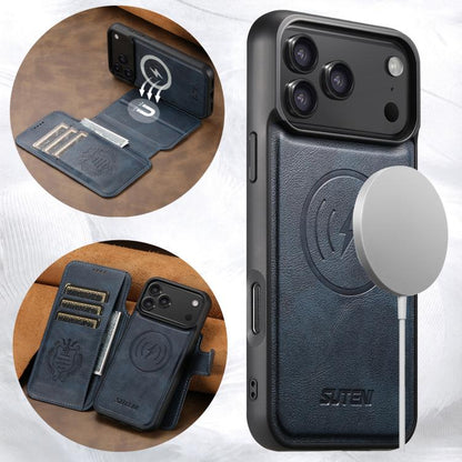 For iPhone 17 Pro Suteni Q05 2-in-1 Multi-function Detachable Wallet MagSafe Phone Case(Blue) by Suteni