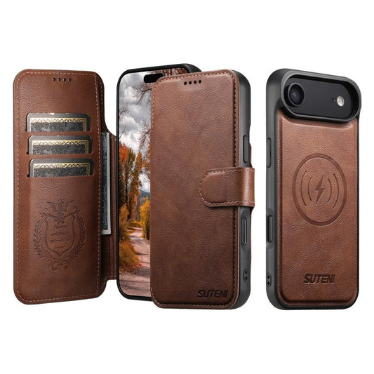 For iPhone Air Suteni Q05 2-in-1 Multi-function Detachable Wallet MagSafe Phone Case(Brown) by Suteni