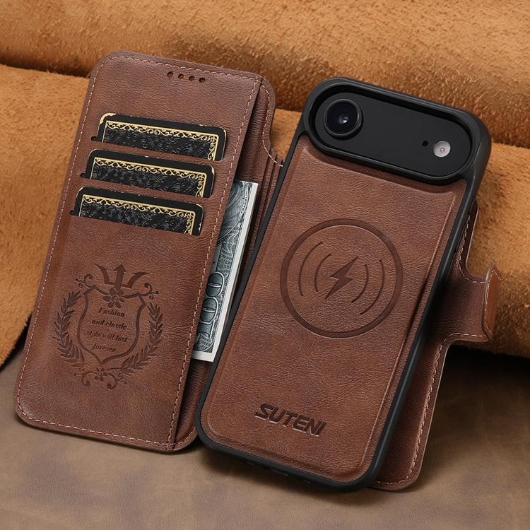For iPhone Air Suteni Q05 2-in-1 Multi-function Detachable Wallet MagSafe Phone Case(Brown) by Suteni