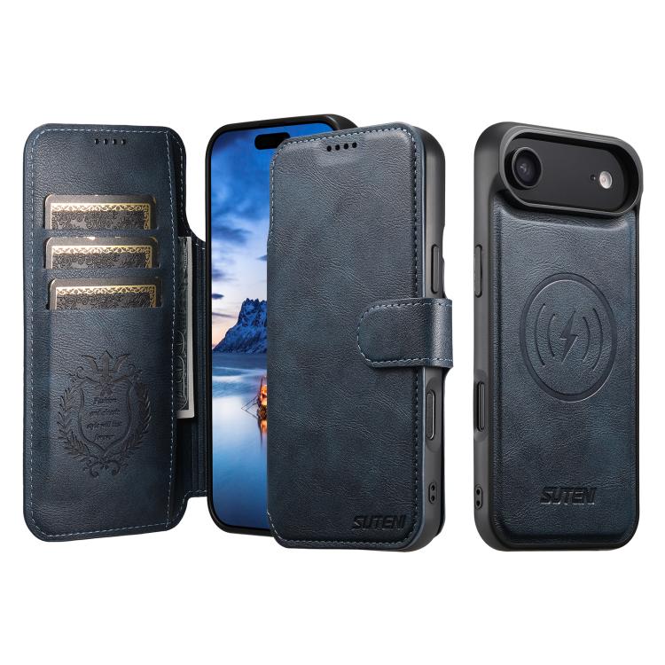 For iPhone Air Suteni Q05 2-in-1 Multi-function Detachable Wallet MagSafe Phone Case(Blue) by Suteni