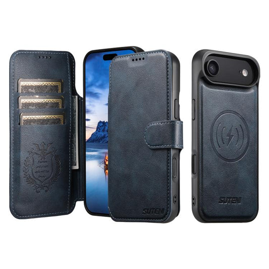 For iPhone Air Suteni Q05 2-in-1 Multi-function Detachable Wallet MagSafe Phone Case(Blue) by Suteni