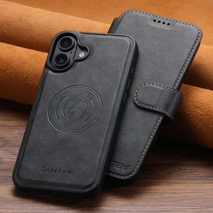For iPhone 17 Suteni Q05 2-in-1 Multi-function Detachable Wallet MagSafe Phone Case(Black) by Suteni