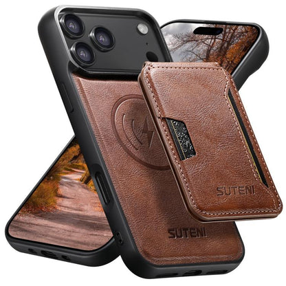 For iPhone 17 Pro Suteni M3 Card Bag MagSafe Cowhide Texture Leather Phone Case(Brown) by Suteni