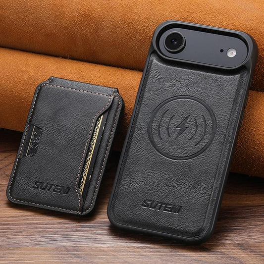 For iPhone Air Suteni M3 Card Bag MagSafe Cowhide Texture Leather Phone Case(Black) by Suteni