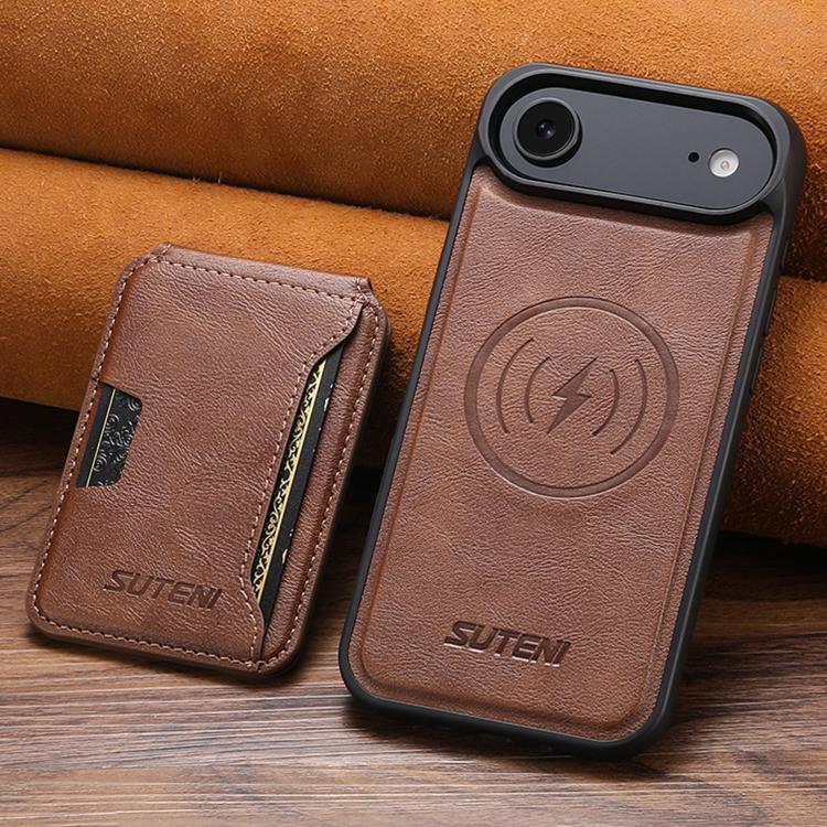 For iPhone Air Suteni M3 Card Bag MagSafe Cowhide Texture Leather Phone Case(Brown) by Suteni