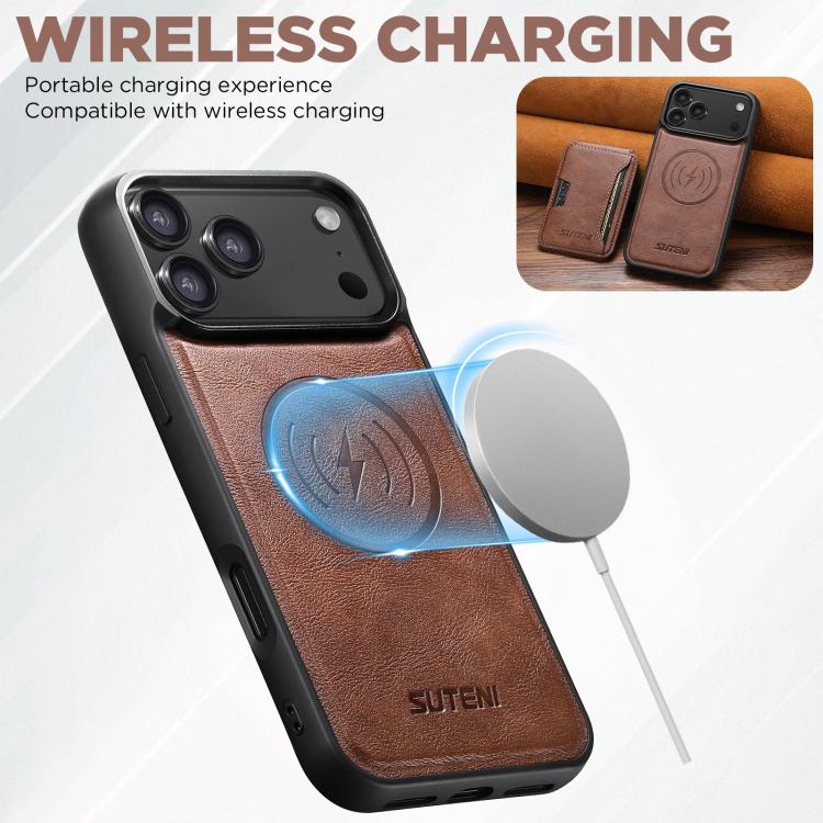 For iPhone Air Suteni M3 Card Bag MagSafe Cowhide Texture Leather Phone Case(Brown) by Suteni