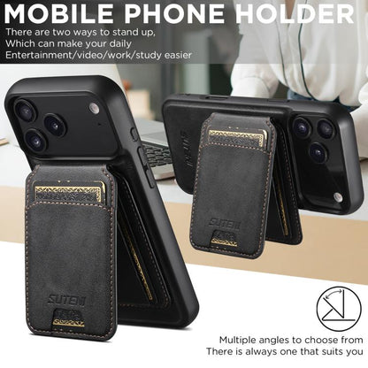 For iPhone 17 Pro Max Suteni M5 Magnetic Card Bag MagSafe Leather Phone Case(Black) by Suteni