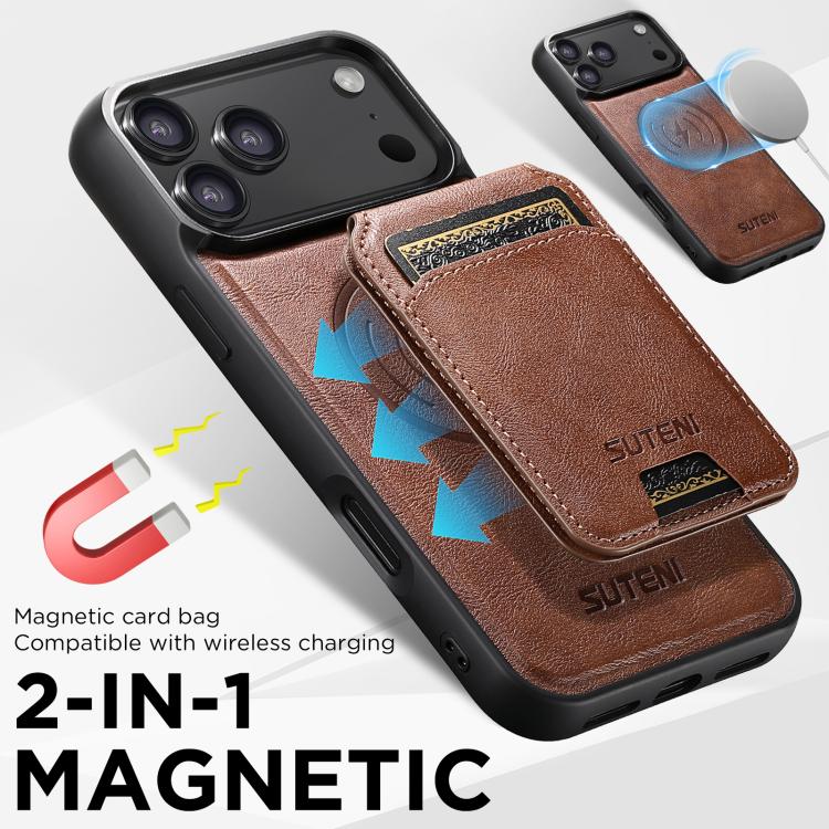 For iPhone 17 Pro Max Suteni M5 Magnetic Card Bag MagSafe Leather Phone Case(Brown) by Suteni