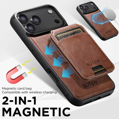 For iPhone 17 Pro Max Suteni M5 Magnetic Card Bag MagSafe Leather Phone Case(Brown) by Suteni