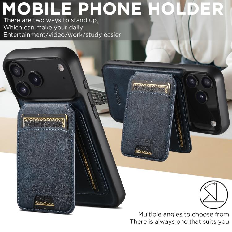 For iPhone 17 Pro Max Suteni M5 Magnetic Card Bag MagSafe Leather Phone Case(Blue) by Suteni