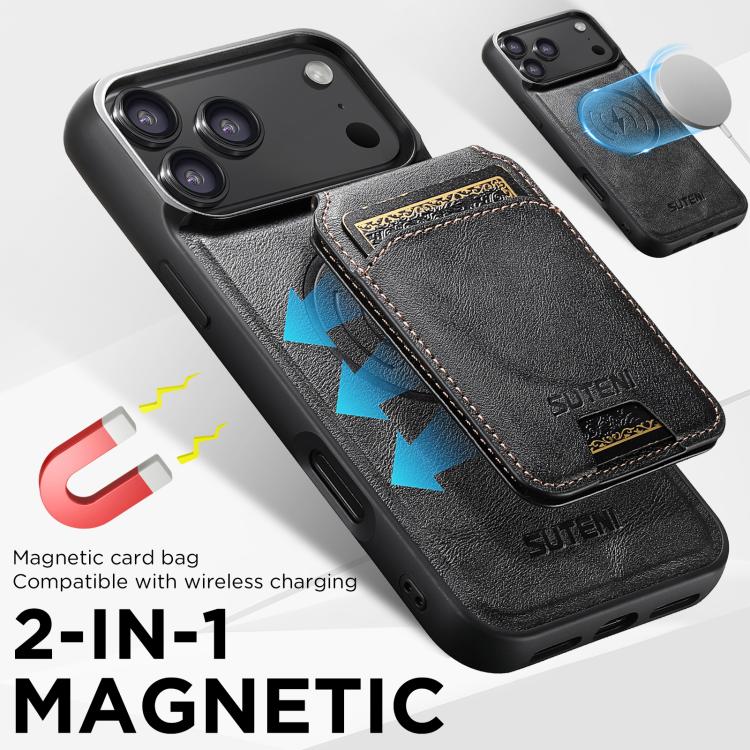 For iPhone 17 Pro Suteni M5 Magnetic Card Bag MagSafe Leather Phone Case(Black) by Suteni